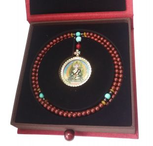 小葉紫檀鍊鍍金手繪唐卡掛墜